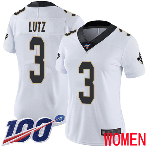 New Orleans Saints Limited White Women Wil Lutz Road Jersey NFL Football 3 100th Season Vapor Untouchable Jersey